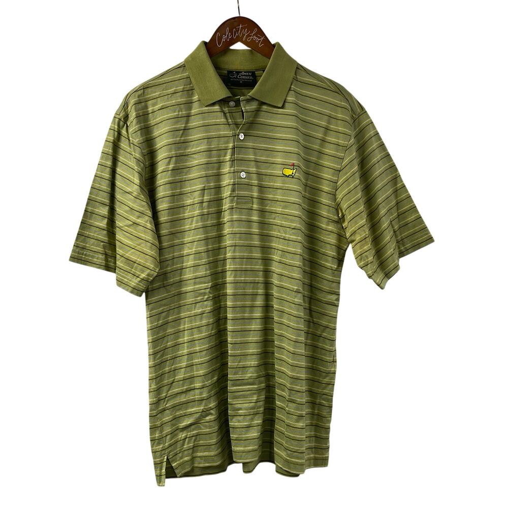 Masters Golf Polo Amen Corner Green Striped Shirt Medium 100% Pima Cotton